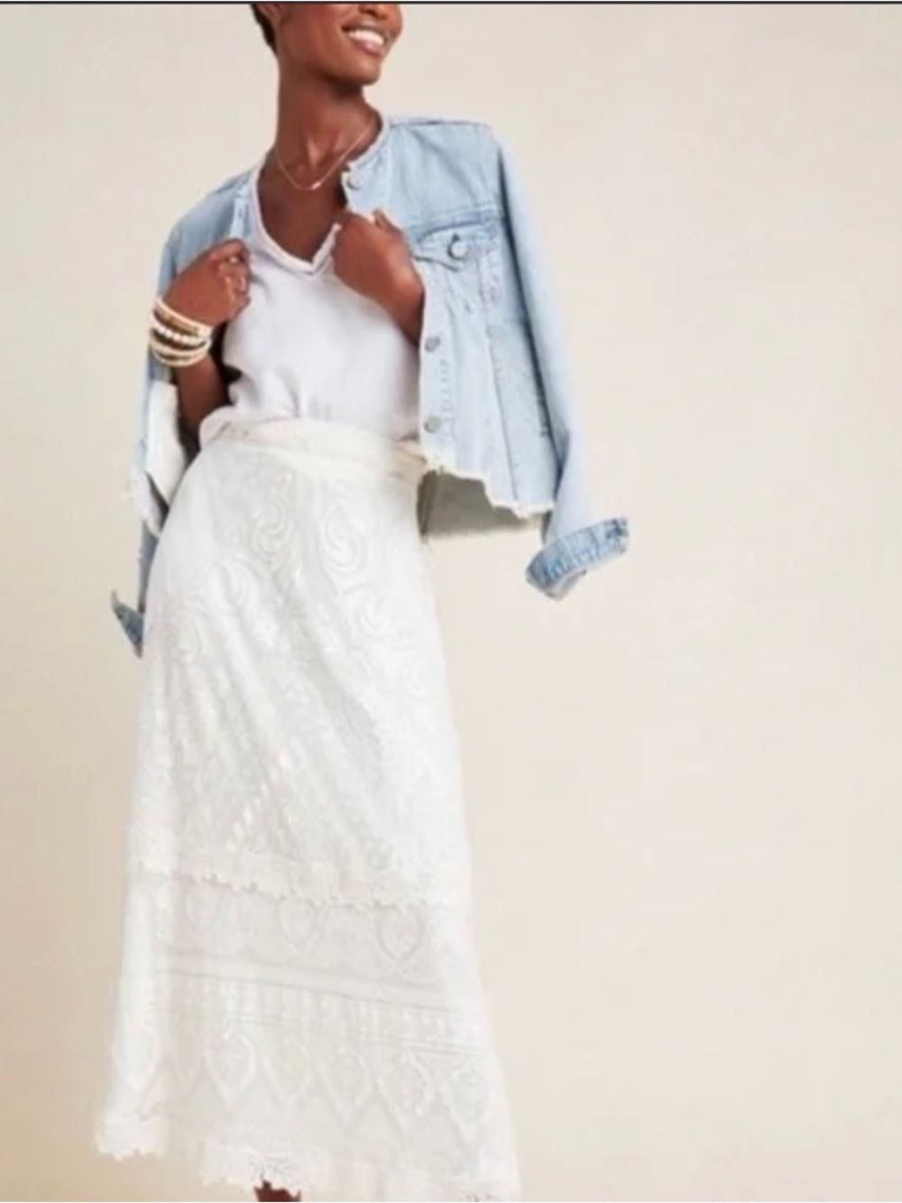 EUC FARM RIO IVORY Lace maxi Skirt